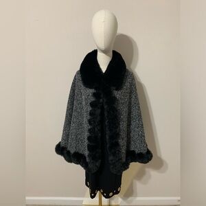 Grey (Black / White) Tweed Mix Color Fur Cape